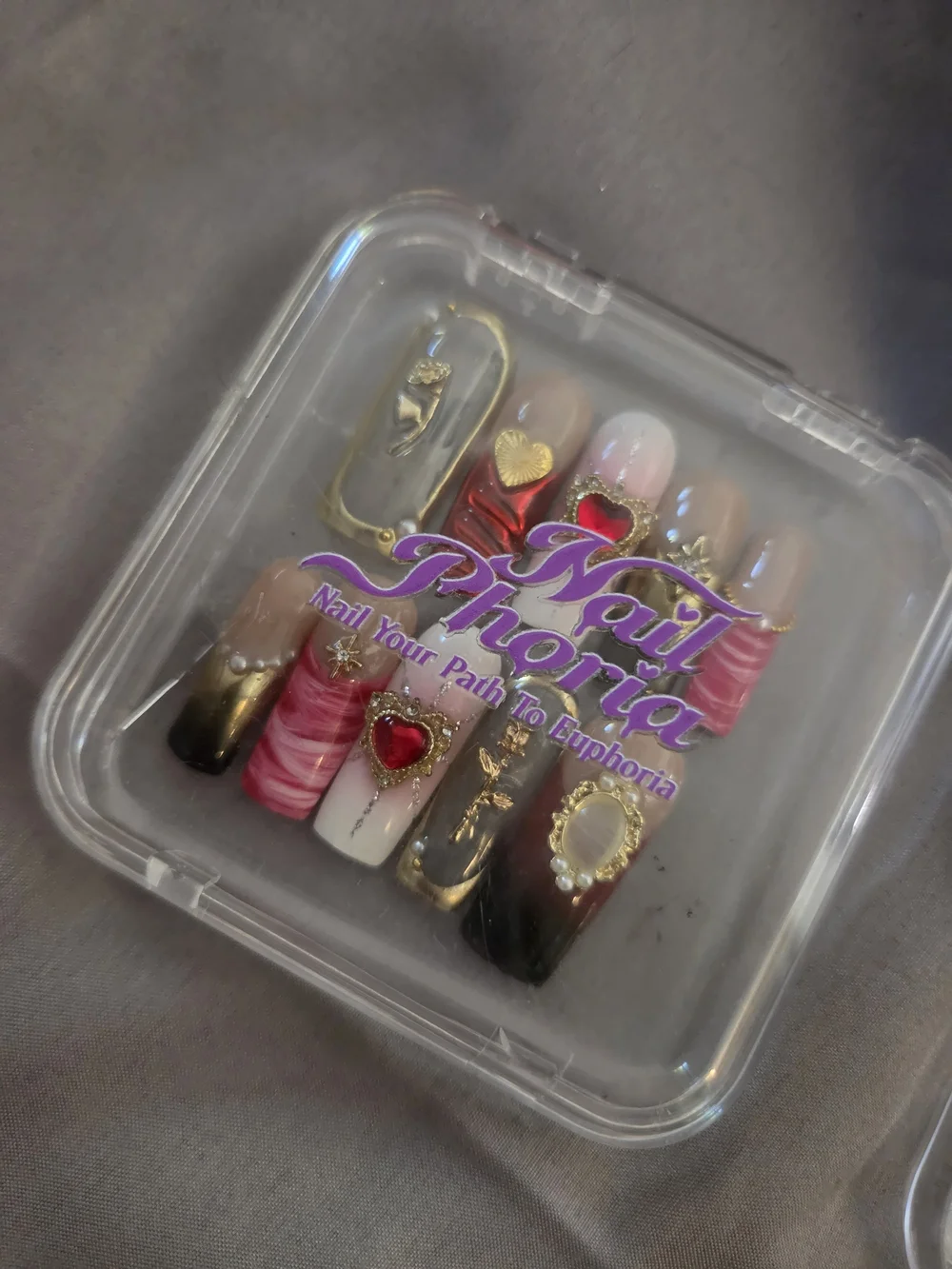 Pink & Gold Rhinestone Press-On Nail Set